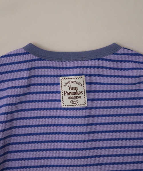 pairmanon(ペアマノン)の「【90-150cm】 ワッフル ボーダーヘンリーネックロンT(Tシャツ/カットソー・キッズ・パープル/グリーン/ブラウン・100/110/120/150/90/140/130)」の18枚目の写真