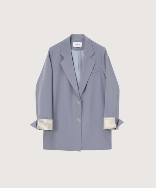 LA POMME petit(ラポミ・プチ)の「Loose Suit Stripe Cuff Jacket/ルーズストライプ袖口ジャケット(テーラードジャケット・レディース・ブルー/ブラウン/ブラック・FREE)」の1枚目の写真