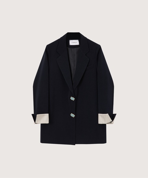 LA POMME petit(ラポミ・プチ)の「Loose Suit Stripe Cuff Jacket/ルーズストライプ袖口ジャケット(テーラードジャケット・レディース・ブルー/ブラウン/ブラック・FREE)」の2枚目の写真