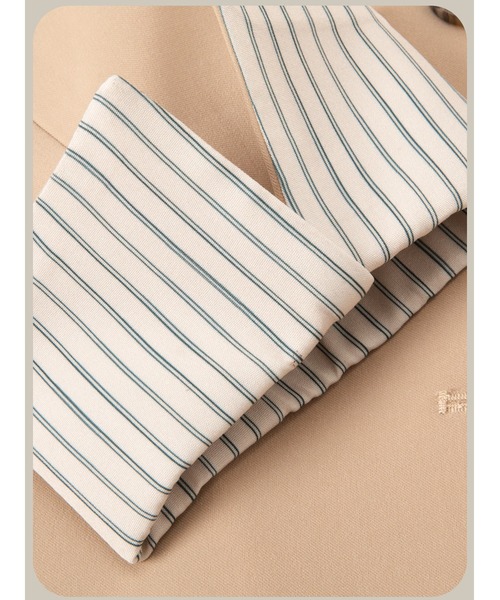 LA POMME petit(ラポミ・プチ)の「Loose Suit Stripe Cuff Jacket/ルーズストライプ袖口ジャケット(テーラードジャケット・レディース・ブルー/ブラウン/ブラック・FREE)」の17枚目の写真