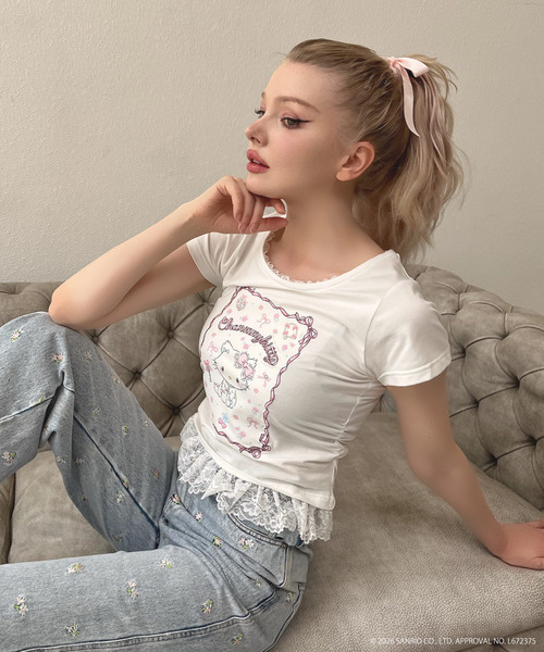 MORE self LOVE(モアセルフラブ)の「【CHARMMY KITTY】RIBBON TEE(Tシャツ/カットソー・レディース・ブラック/オフホワイト・FREE)」の9枚目の写真
