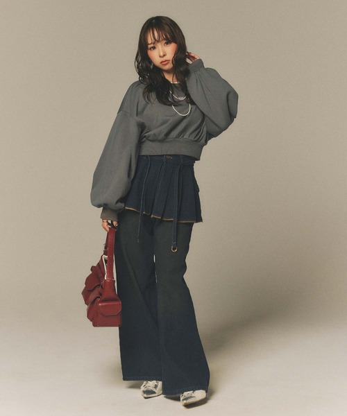 Amly City(アンリーシティ)の「バックプリントショートスウェット(スウェット・レディース・グレー/ネイビー/ブラウン・FREE)」の14枚目の写真