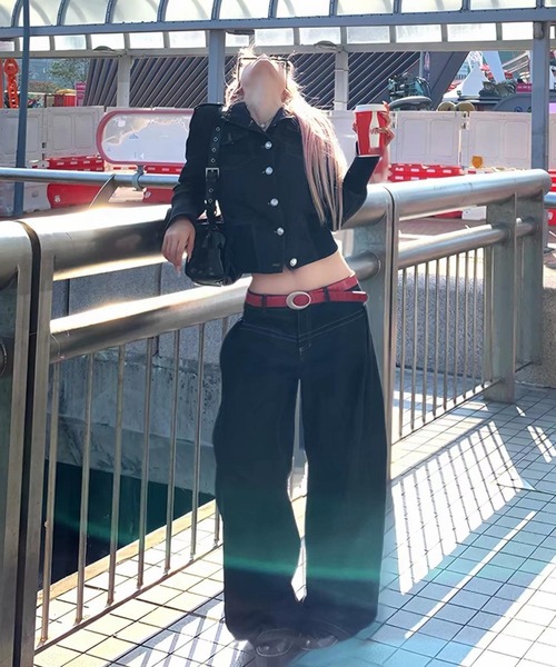 FAVORITO(ファヴォリート)の「デニムトップスワイドパンツセットアップ(セットアップ・レディース・ブラック・S/M/L)」の15枚目の写真