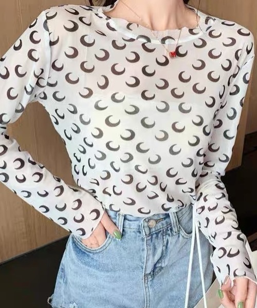 ampm(エーエムピーエム)の「シアートップス 月柄 ムーン柄 メッシュトップス シースルー チュールトップス(Tシャツ/カットソー・レディース・ホワイト/ブラック・FREE)」の16枚目の写真