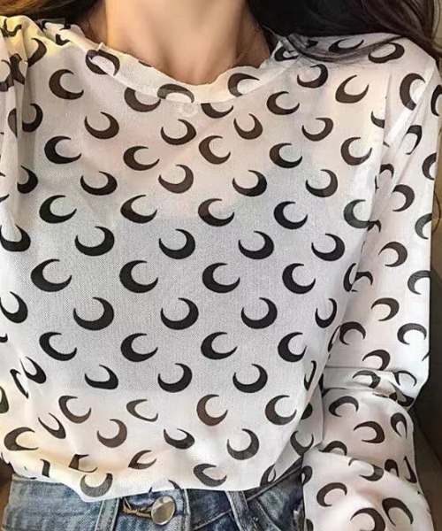 ampm(エーエムピーエム)の「シアートップス 月柄 ムーン柄 メッシュトップス シースルー チュールトップス(Tシャツ/カットソー・レディース・ホワイト/ブラック・FREE)」の11枚目の写真