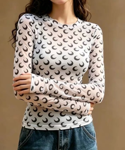ampm(エーエムピーエム)の「シアートップス 月柄 ムーン柄 メッシュトップス シースルー チュールトップス(Tシャツ/カットソー・レディース・ホワイト/ブラック・FREE)」の13枚目の写真