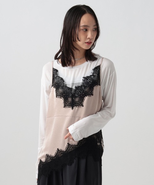 BAYFLOW（ベイフロー）の「[ショートとロングで選べる着丈]ワッシャーサテンレースキャミ（キャミソール・レディース・ブラウン/ライトベージュ・SMALL/MEDIUM）」の8枚目の写真