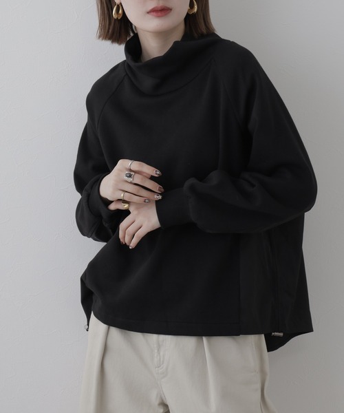 EGLANTINE(エグランティーヌ)の「EGLANTINE 布帛切替ハイネックカットソー(Tシャツ/カットソー・レディース・ブラック・38)」の1枚目の写真