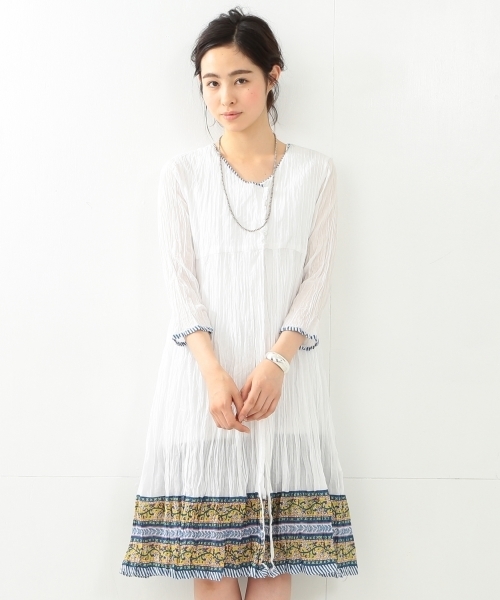 trepied（トレピエ）の「trepied / ワッシャー 8分袖 ワンピース 16SS（ワンピース・レディース・ホワイト/ブラック・ONE SIZE）」の4枚目の写真