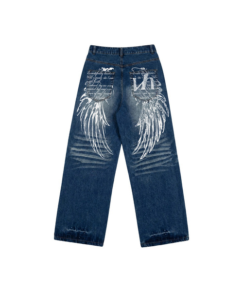 VENHIT(ベンヒット)の「バックウィング ワイド デニムパンツ(スウェットパンツ・レディース・ブルー・SMALL/MEDIUM/LARGE)」の1枚目の写真