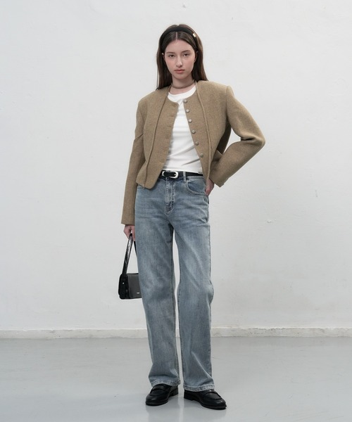GENERAL IDEA(ジェネラルアイデア)の「【GENERAL IDEA】タイノーカラーウールブレンドジャケット / TIE COLLARLESS WOOL JACKET(ノーカラージャケット・レディース・ブラウン/グレー/ベージュ・M/L/S)」の10枚目の写真