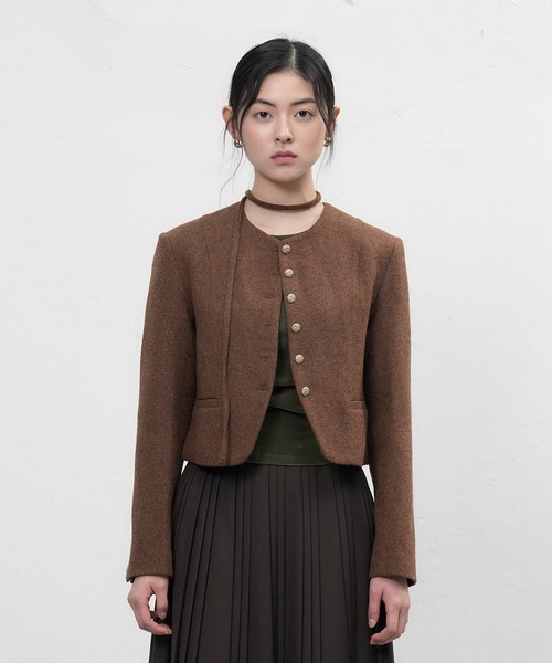 GENERAL IDEA(ジェネラルアイデア)の「【GENERAL IDEA】タイノーカラーウールブレンドジャケット / TIE COLLARLESS WOOL JACKET(ノーカラージャケット・レディース・ブラウン/グレー/ベージュ・M/L/S)」の17枚目の写真