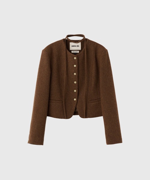 GENERAL IDEA(ジェネラルアイデア)の「【GENERAL IDEA】タイノーカラーウールブレンドジャケット / TIE COLLARLESS WOOL JACKET(ノーカラージャケット・レディース・ブラウン/グレー/ベージュ・M/L/S)」の5枚目の写真