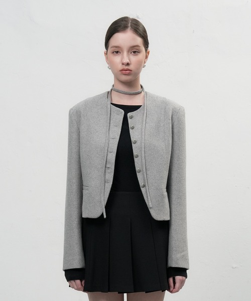 GENERAL IDEA(ジェネラルアイデア)の「【GENERAL IDEA】タイノーカラーウールブレンドジャケット / TIE COLLARLESS WOOL JACKET(ノーカラージャケット・レディース・ブラウン/グレー/ベージュ・M/L/S)」の21枚目の写真
