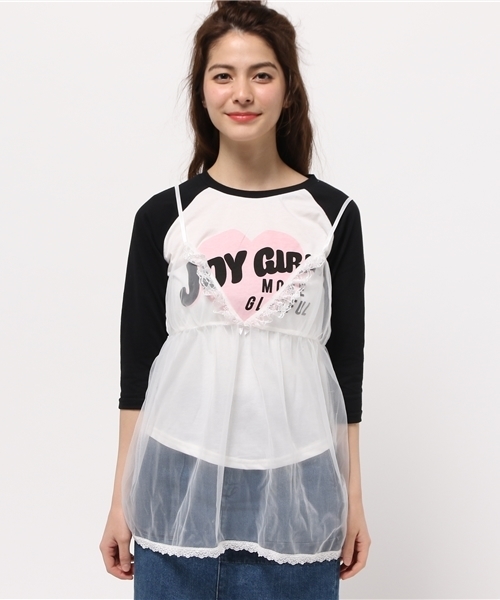 WEGO（ウィゴー）の「WEGO/ランジェリーレイヤードラグランTシャツ（Tシャツ/カットソー・レディース・ブラック/ホワイト・FREE）」の8枚目の写真