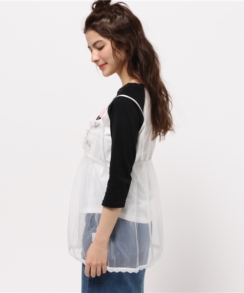 WEGO（ウィゴー）の「WEGO/ランジェリーレイヤードラグランTシャツ（Tシャツ/カットソー・レディース・ブラック/ホワイト・FREE）」の9枚目の写真