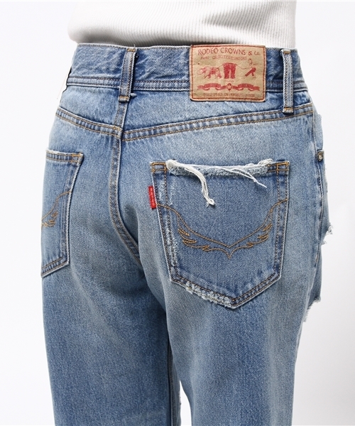 RODEO CROWNS WIDE BOWL(ロデオクラウンズワイドボウル)の「VINTAGE クラッシュ ストレート(デニムパンツ・レディース・ライトブルー・28inch/26inch/25inch/24inch/27inch)」の6枚目の写真