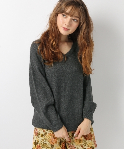 Heather(ヘザー)の「7Gベーシックルーズニット 726037(ニット/セーター・レディース・チャコールグレー/グレー/アイボリー/パープル・FREE)」の1枚目の写真