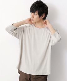 MONO-MART | オーバーサイズドロップショルダー サイドスリット 7分袖ヘムラインカットソー/TRストレッチ(Tシャツ/カットソー)