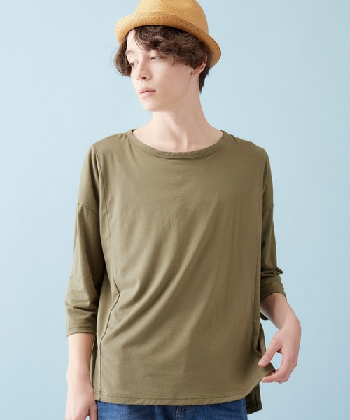 MONO-MART(モノマート)の「オーバーサイズドロップショルダー サイドスリット ヘムラインカットソー とろみカットソー/TRストレッチ(Tシャツ/カットソー・メンズ・ライトオリーブ/ピンク/オフホワイト/ブラック/グレー系その他/ブラウン系その他/ライトブルー/グレー系その他2/ネイビー/ライトイエロー/ベージュ/ブルー/ラベンダー/ワイン・FREE)」の8枚目の写真