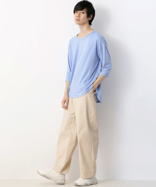 MONO-MART(モノマート)の「オーバーサイズドロップショルダー サイドスリット ヘムラインカットソー とろみカットソー/TRストレッチ(Tシャツ/カットソー・メンズ・ライトオリーブ/ピンク/オフホワイト/ブラック/グレー系その他/ブラウン系その他/ライトブルー/グレー系その他2/ネイビー/ライトイエロー/ベージュ/ブルー/ラベンダー/ワイン・FREE)」の21枚目の写真