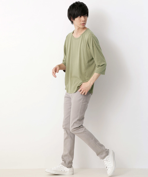 MONO-MART(モノマート)の「オーバーサイズドロップショルダー サイドスリット ヘムラインカットソー とろみカットソー/TRストレッチ(Tシャツ/カットソー・メンズ・ライトオリーブ/ピンク/オフホワイト/ブラック/グレー系その他/ブラウン系その他/ライトブルー/グレー系その他2/ネイビー/ライトイエロー/ベージュ/ブルー/ラベンダー/ワイン・FREE)」の22枚目の写真