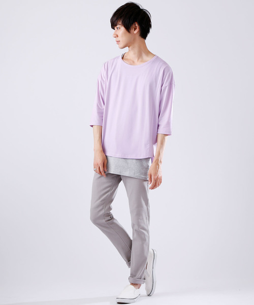 MONO-MART(モノマート)の「オーバーサイズドロップショルダー サイドスリット ヘムラインカットソー とろみカットソー/TRストレッチ(Tシャツ/カットソー・メンズ・ライトオリーブ/ピンク/オフホワイト/ブラック/グレー系その他/ブラウン系その他/ライトブルー/グレー系その他2/ネイビー/ライトイエロー/ベージュ/ブルー/ラベンダー/ワイン・FREE)」の18枚目の写真