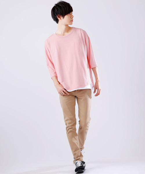 MONO-MART(モノマート)の「オーバーサイズドロップショルダー サイドスリット ヘムラインカットソー とろみカットソー/TRストレッチ(Tシャツ/カットソー・メンズ・ライトオリーブ/ピンク/オフホワイト/ブラック/グレー系その他/ブラウン系その他/ライトブルー/グレー系その他2/ネイビー/ライトイエロー/ベージュ/ブルー/ラベンダー/ワイン・FREE)」の16枚目の写真