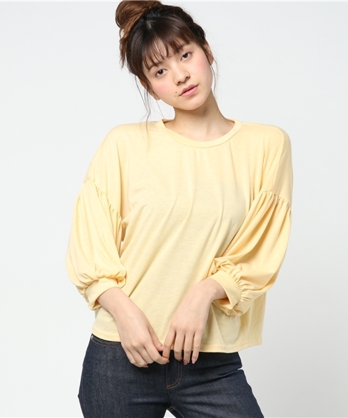 MERLOT（メルロー）の「パフ袖トップス　4660（Tシャツ/カットソー・レディース・イエロー/ピンク/ブラック/オフホワイト・FREE）」の14枚目の写真