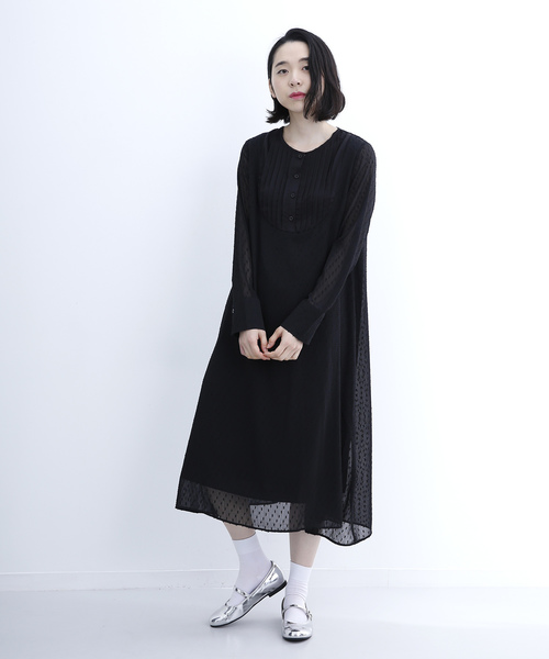 merlot plus(メルロープリュス)の「ピンタックノーカラーシフォンワンピース7377(ワンピース・レディース・ブラック/ピンク・FREE)」の5枚目の写真