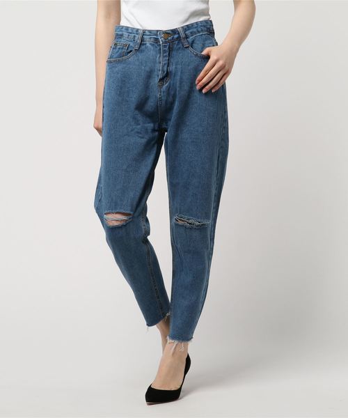 fifth(フィフス)の「カットオフダメージデザインデニム(デニムパンツ・レディース・ブルー/サックスブルー・SMALL/MEDIUM)」の1枚目の写真