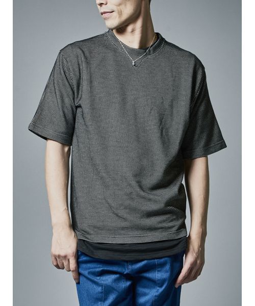REGIEVO（レジエボ）の「【REGIEVO】ボックス型ビッグシルエット半袖ニットソーTシャツ ユニセックス（Tシャツ/カットソー・メンズ・ブラック/ライトグレー・LARGE/MEDIUM/SMALL）」の2枚目の写真