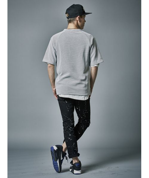 REGIEVO（レジエボ）の「【REGIEVO】ボックス型ビッグシルエット半袖ニットソーTシャツ ユニセックス（Tシャツ/カットソー・メンズ・ブラック/ライトグレー・LARGE/MEDIUM/SMALL）」の6枚目の写真