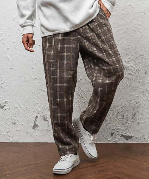 MinoriTY（マイノリティ）の「グレンチェックワイドパンツ/ウールタッチ（その他パンツ・メンズ・ベージュ/グレー・M/L）」の2枚目の写真