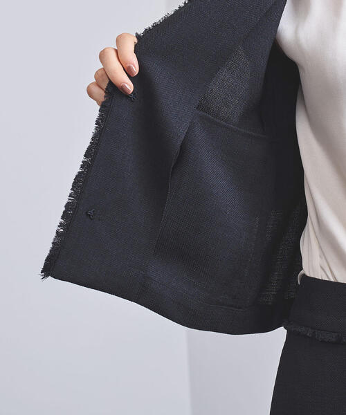 [極美品]ユナイテッドアローズ　フリンジ　ノーカラーパンツセットアップ　40 L 極美品]ユナイテッドアローズ フリンジ ノーカラーパンツ