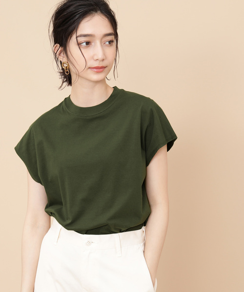 ADAM ET ROPE'(アダムエロペ)の「強撚コットンクルーネックフレンチTEE(Tシャツ/カットソー)」|カーキ