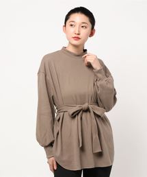 ワッフル起毛ロングサーマルカットソーチュニック