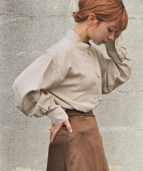 tiptop(ティップトップ)の「チャイナロングスリーブBIGシャツ(シャツ/ブラウス・レディース・オフホワイト/ブラック/ベージュ・FREE)」の13枚目の写真