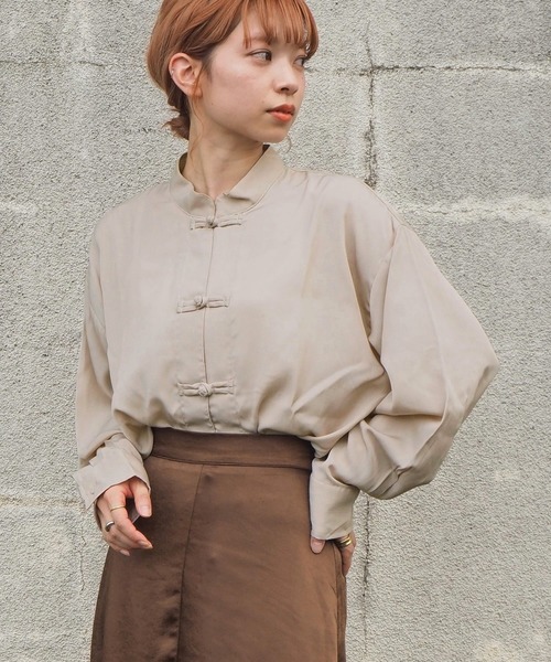 tiptop(ティップトップ)の「チャイナロングスリーブBIGシャツ(シャツ/ブラウス・レディース・オフホワイト/ブラック/ベージュ・FREE)」の11枚目の写真