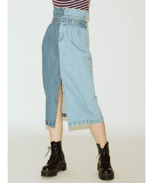 jouetie（ジュエティ）の「ハイウエストハイブリッドスカート（デニムスカート・レディース・アイボリー/ブラック/ライトブルー・MEDIUM）」の3枚目の写真