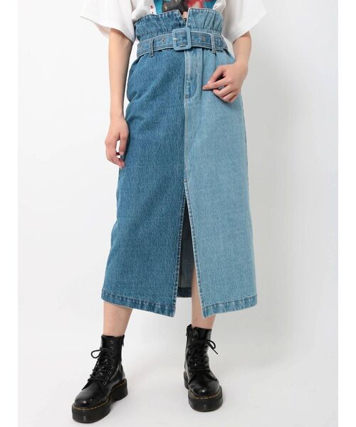 jouetie（ジュエティ）の「ハイウエストハイブリッドスカート（デニムスカート・レディース・アイボリー/ブラック/ライトブルー・MEDIUM）」の4枚目の写真