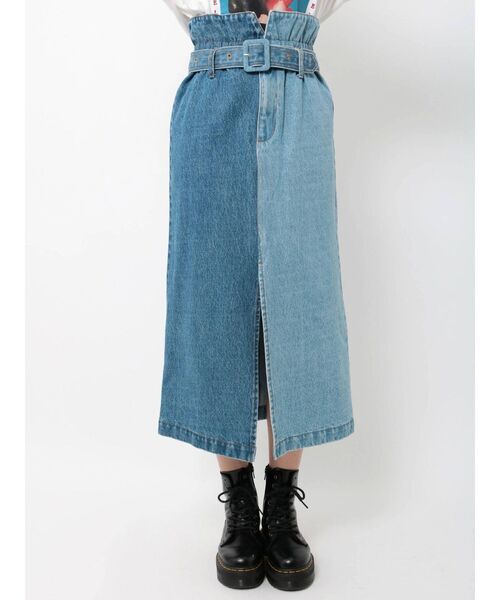 jouetie（ジュエティ）の「ハイウエストハイブリッドスカート（デニムスカート・レディース・アイボリー/ブラック/ライトブルー・MEDIUM）」の12枚目の写真