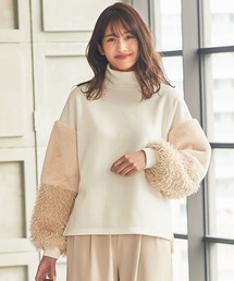 [ 裏起毛 ]ファー切替スリーブモックネックプルオーバー