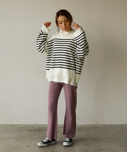 Auntie Rosa Holiday（アンティローザホリデー）の「ダメージパネルボーダーニット（ニット/セーター・レディース・ブラック/グレー/ホワイト・FREE）」の9枚目の写真