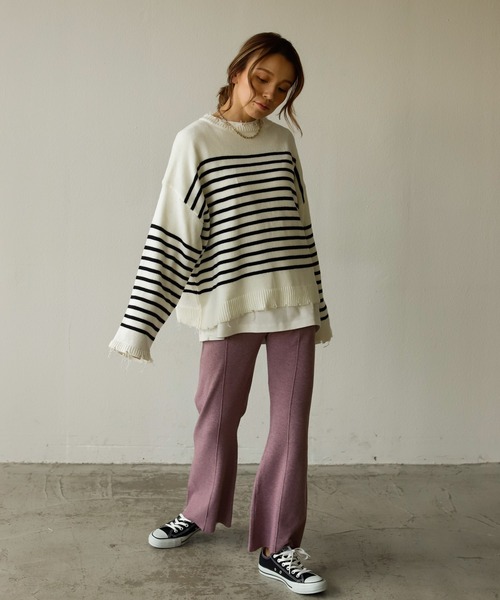 Auntie Rosa Holiday（アンティローザホリデー）の「ダメージパネルボーダーニット（ニット/セーター・レディース・ブラック/グレー/ホワイト・FREE）」の10枚目の写真