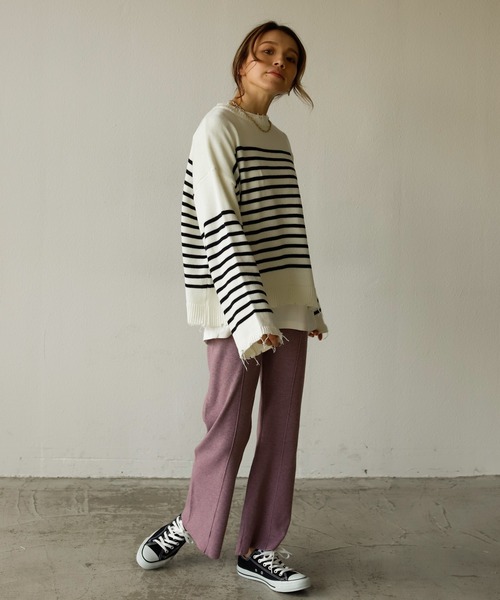 Auntie Rosa Holiday（アンティローザホリデー）の「ダメージパネルボーダーニット（ニット/セーター・レディース・ブラック/グレー/ホワイト・FREE）」の11枚目の写真