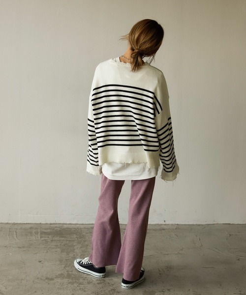 Auntie Rosa Holiday（アンティローザホリデー）の「ダメージパネルボーダーニット（ニット/セーター・レディース・ブラック/グレー/ホワイト・FREE）」の12枚目の写真