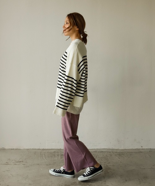 Auntie Rosa Holiday（アンティローザホリデー）の「ダメージパネルボーダーニット（ニット/セーター・レディース・ブラック/グレー/ホワイト・FREE）」の13枚目の写真