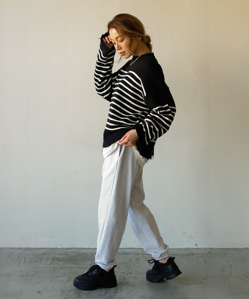 Auntie Rosa Holiday（アンティローザホリデー）の「ダメージパネルボーダーニット（ニット/セーター・レディース・ブラック/グレー/ホワイト・FREE）」の21枚目の写真