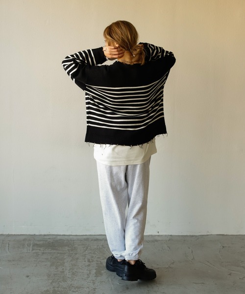 Auntie Rosa Holiday（アンティローザホリデー）の「ダメージパネルボーダーニット（ニット/セーター・レディース・ブラック/グレー/ホワイト・FREE）」の22枚目の写真